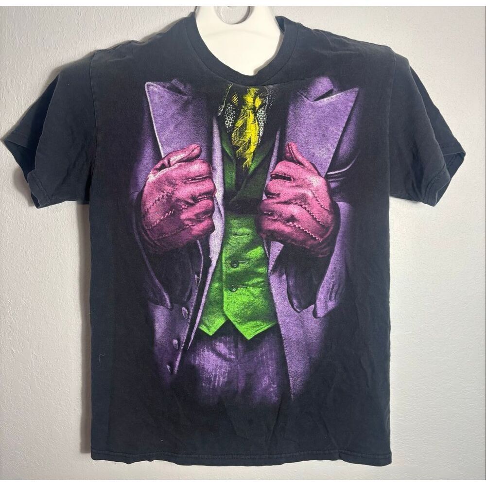 Joker Batman Dark Knight Movie Shirt Adult M Black Heath Ledger DC Comics Mens